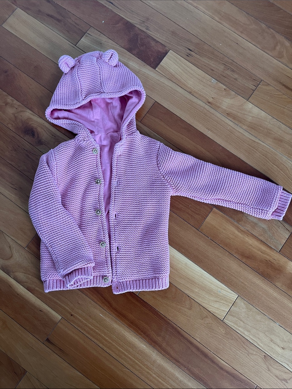 Pink Knit Baby Hoodie with Bear Ears